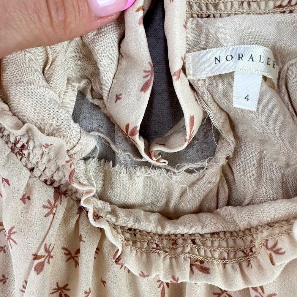Noralee Floral Ruffle Dress Girls 4 Beige Boho Tiered Smocked Long Sleeve - Picture 7 of 8